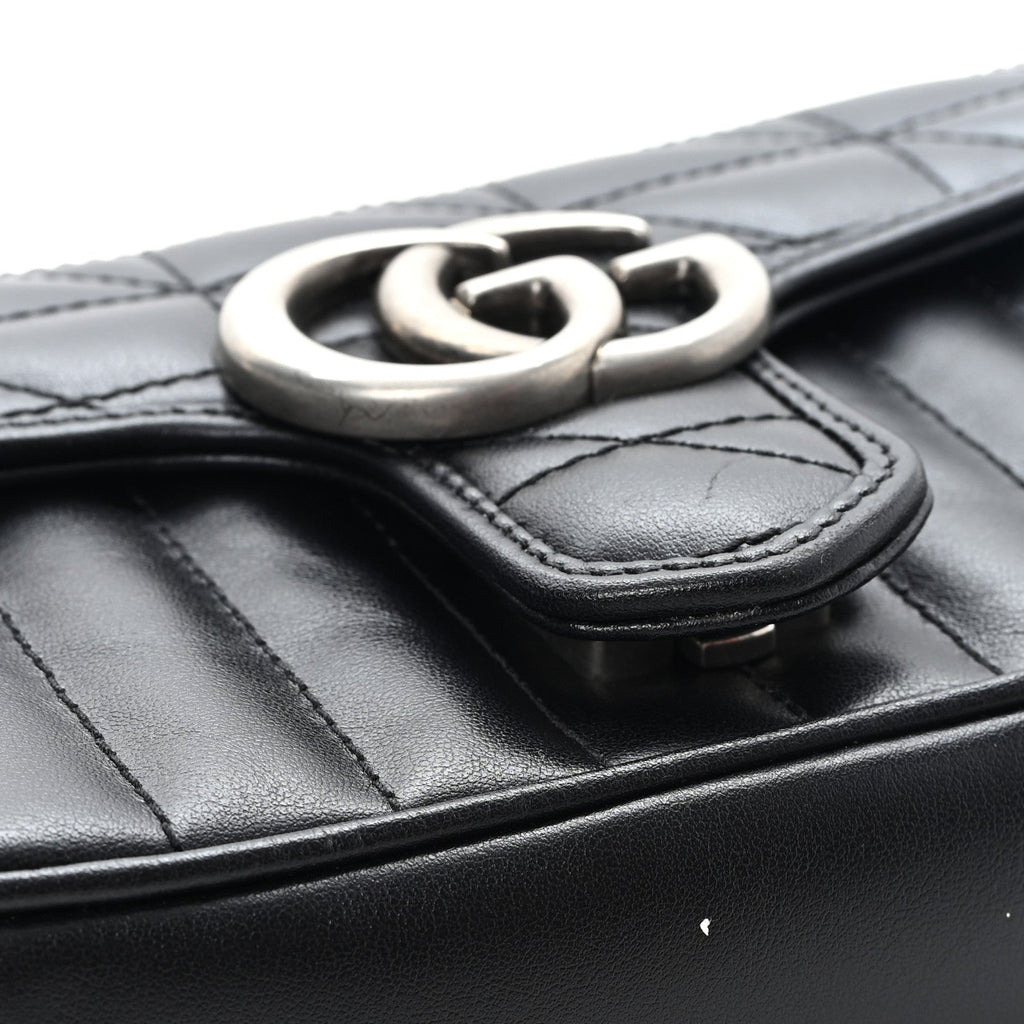 Gucci Calfskin Matelasse Aria Mini GG Marmont Shoulder Bag Black