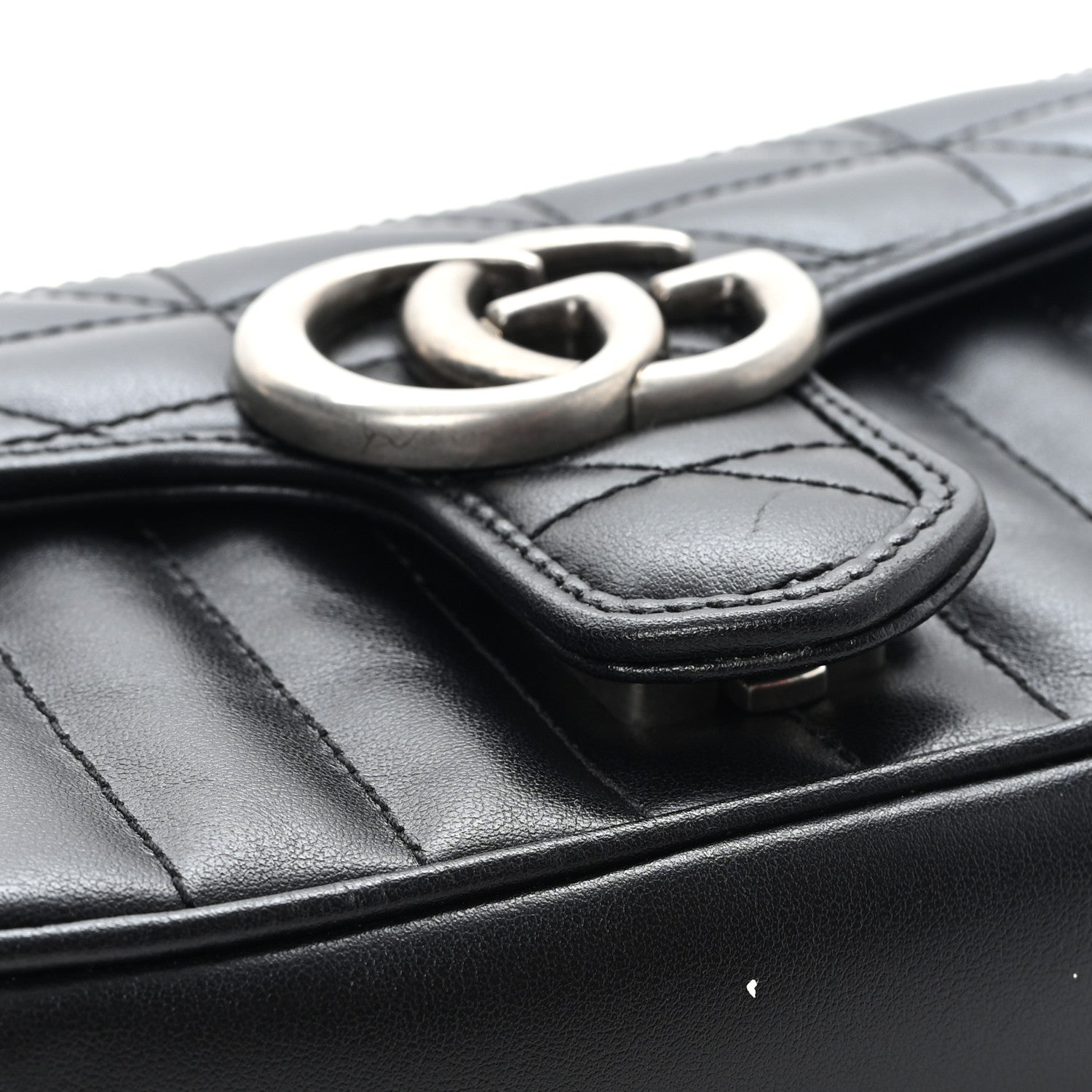 Gucci Calfskin Matelasse Aria Mini GG Marmont Shoulder Bag Black