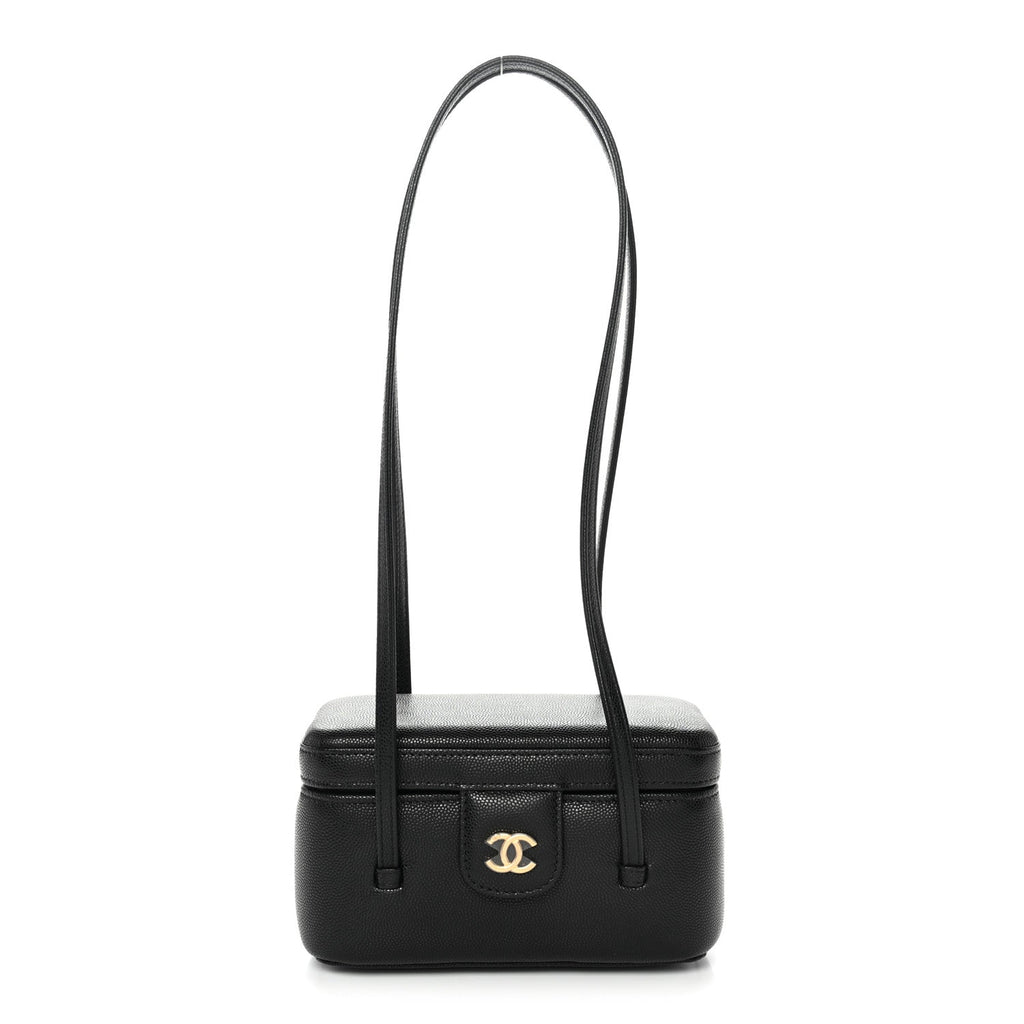 Chanel Shiny Caviar Preppy Coco Long Vanity With Strap Black