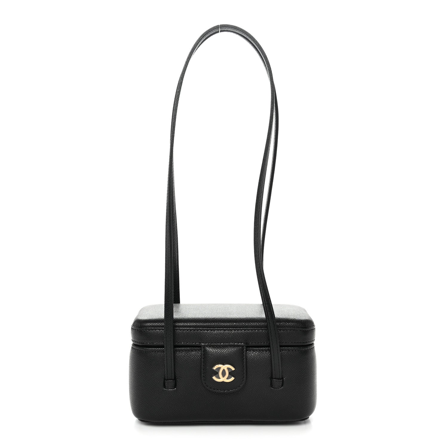 Chanel Shiny Caviar Preppy Coco Long Vanity With Strap Black