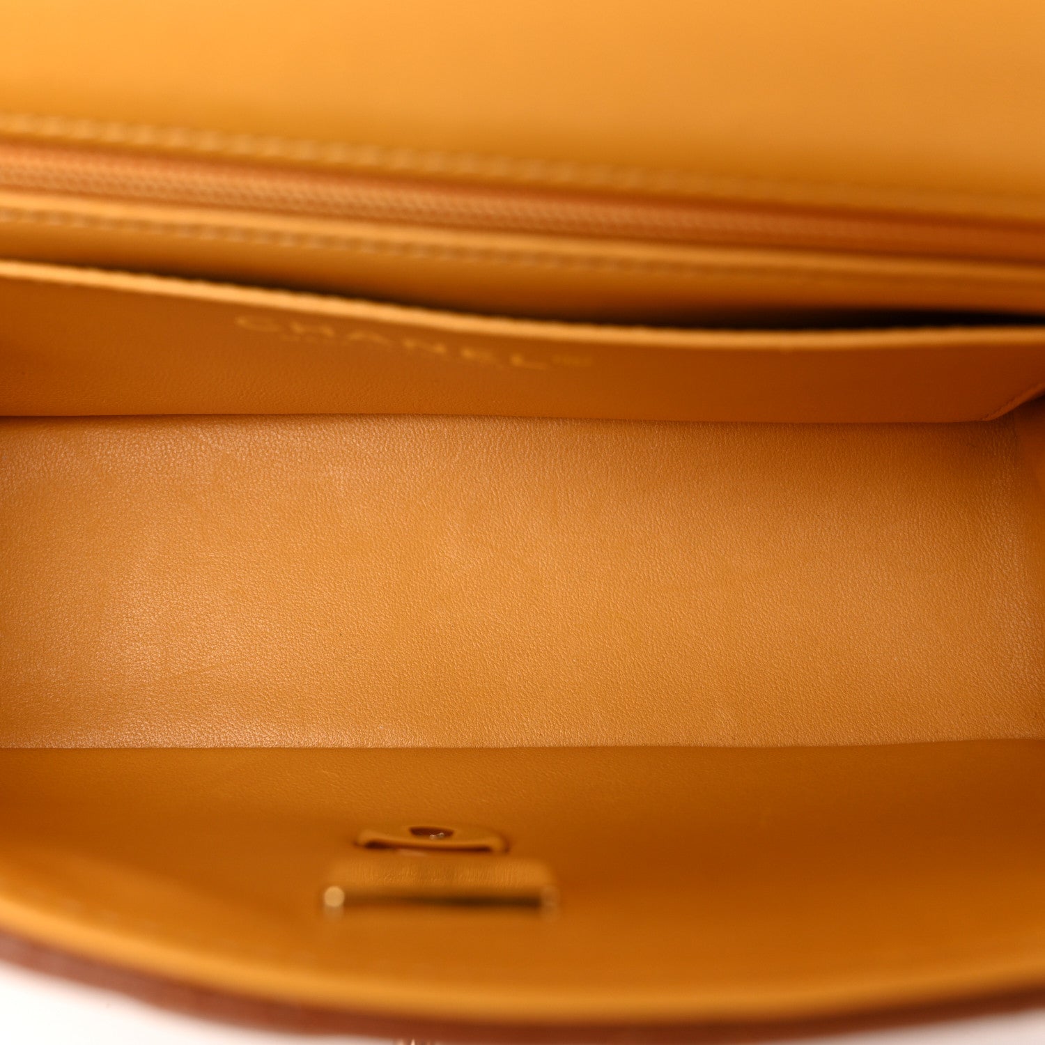 Chanel Lambskin Quilted Bi-Color Mini Top Handle Rectangular Flap Light Brown Yellow