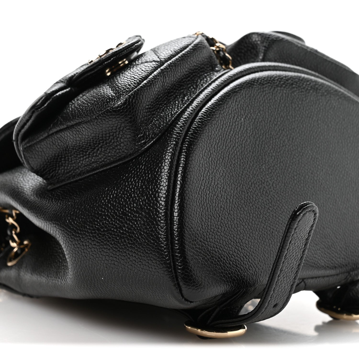 Chanel Shiny Caviar Quilted Small Duma Pockets Drawstring Backpack Black
