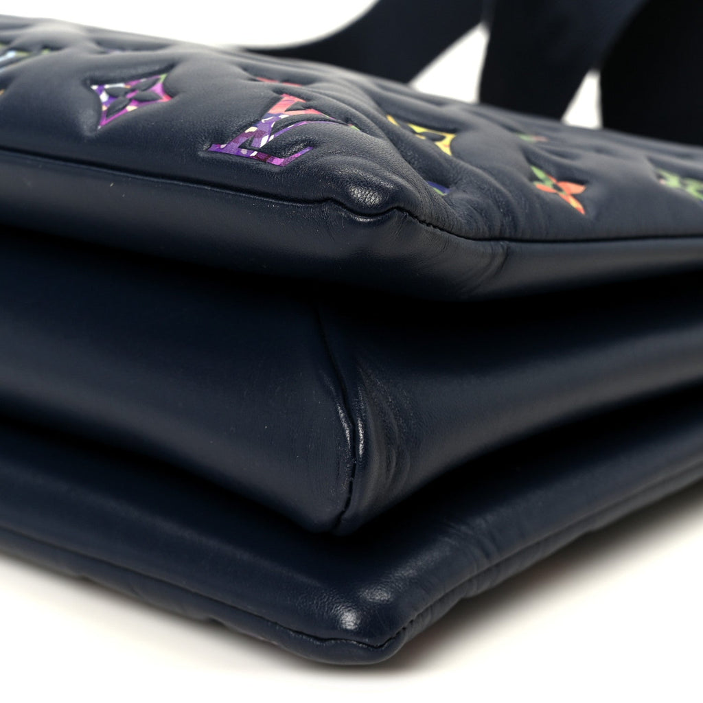 Louis Vuitton Lambskin Embossed Monogram LV Garden Coussin MM Navy Blue