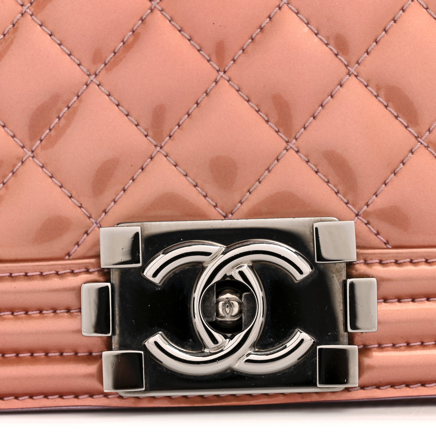 Chanel Metallic Patent Calfskin Quilted Medium Boy Flap Light Pink