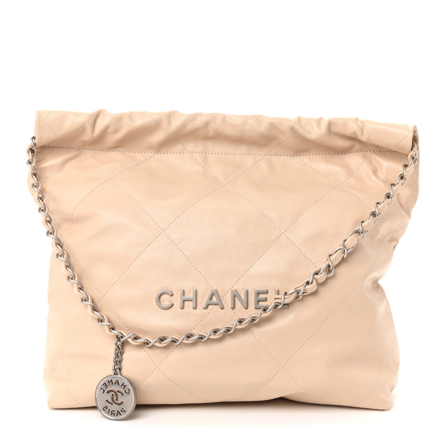 Chanel Shiny Calfskin Quilted Small Chanel 22 Ecru