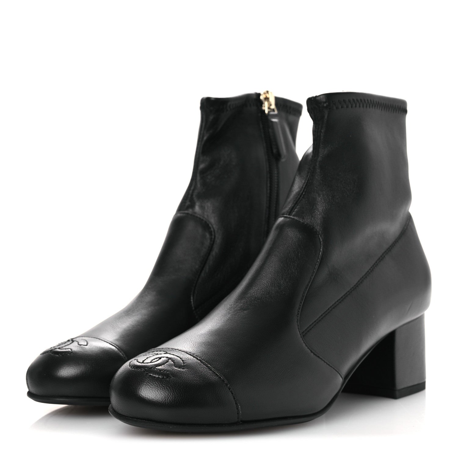 Chanel Stretch Lambskin Cap Toe CC Short Boots 36.5 Black