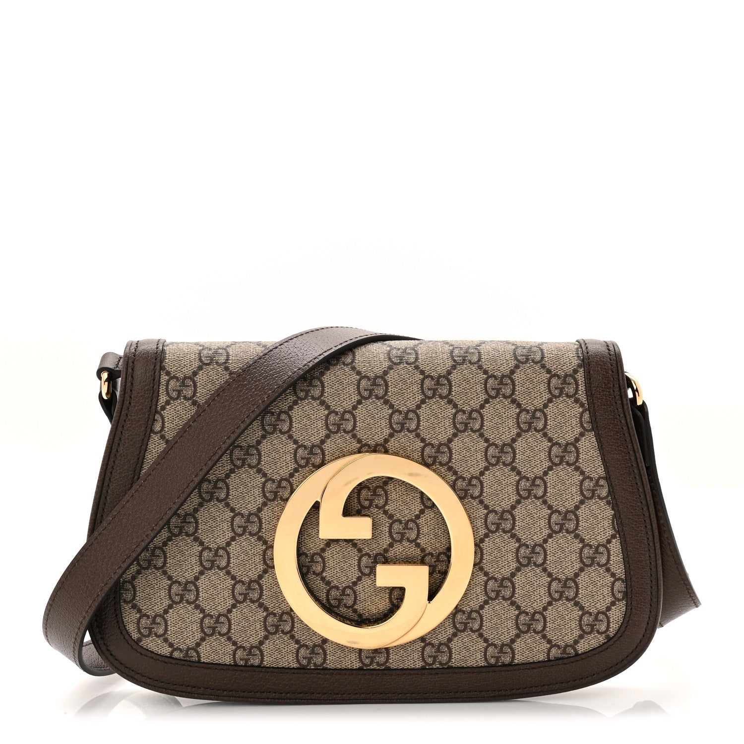 Gucci GG Supreme Monogram Textured Dollar Calfskin Blondie Chain Shoulder Flap Bag Beige Ebony New Acero