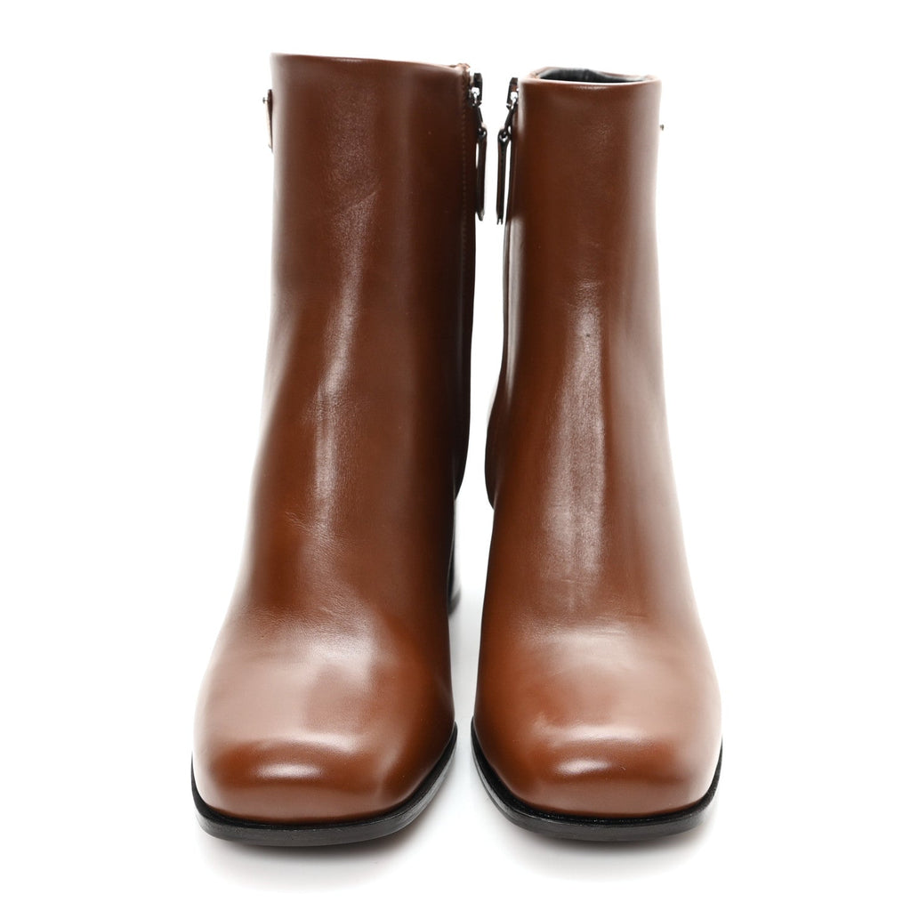 Prada Vitello Triangle Ankle Boots 36.5 Cognac