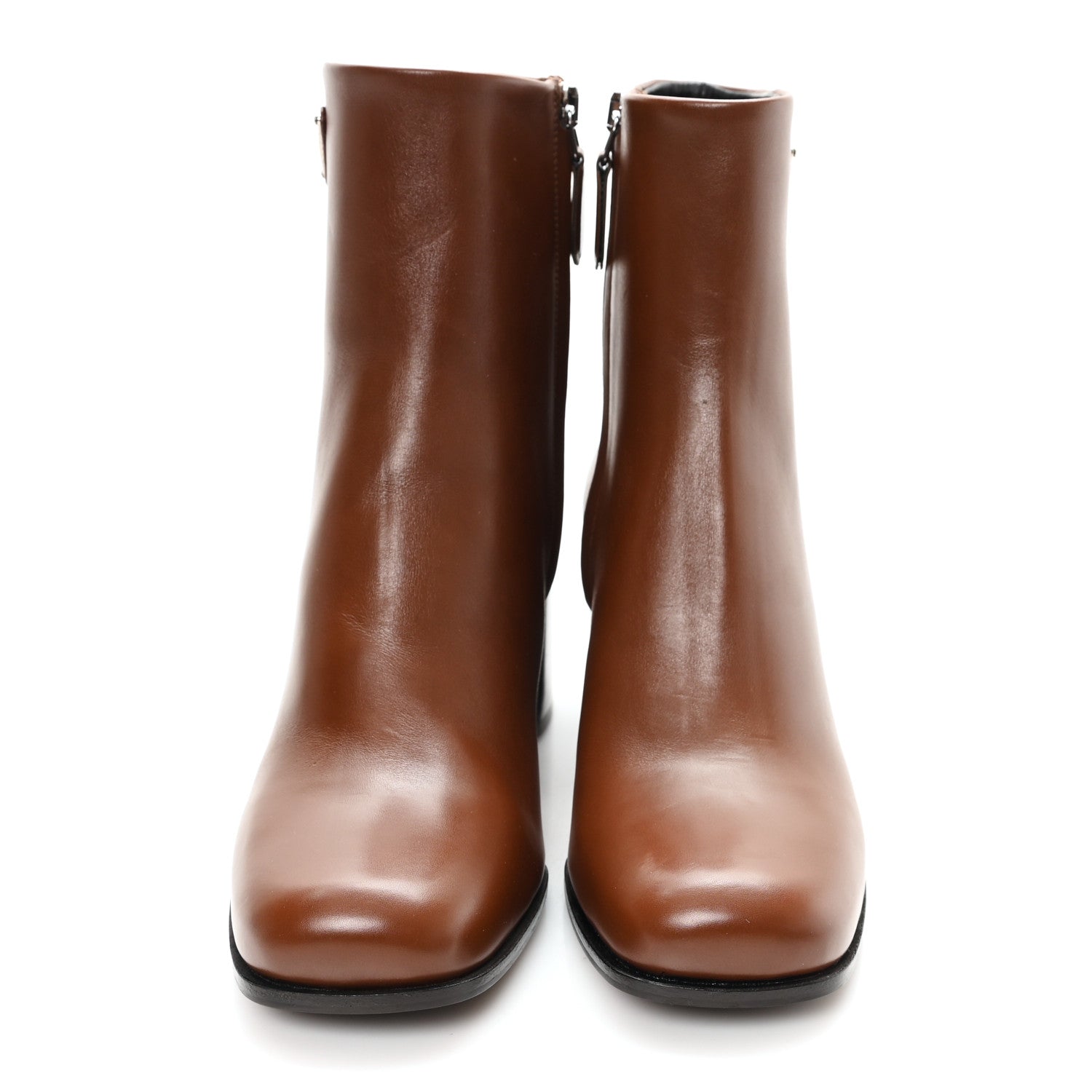 Prada Vitello Triangle Ankle Boots 36.5 Cognac