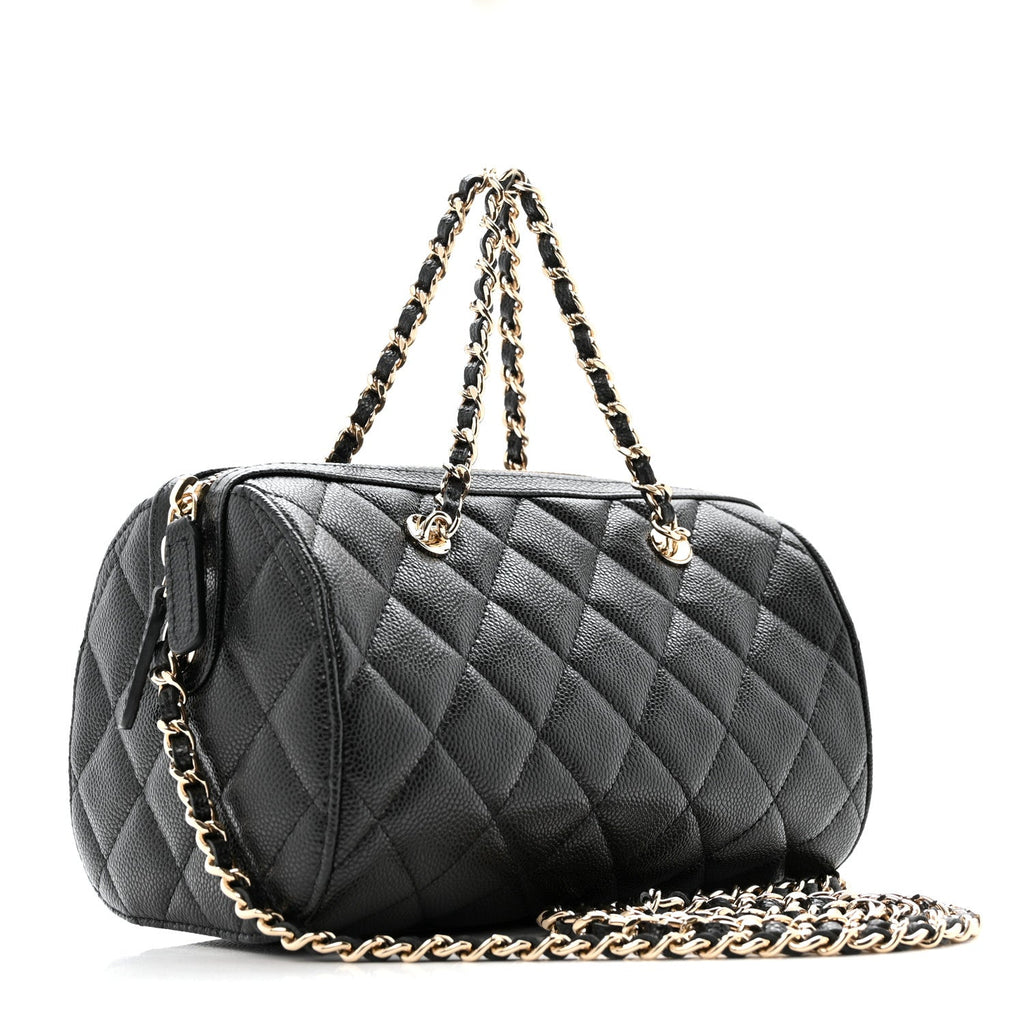 Chanel Caviar Quilted Barrel Clutch With Chain  Black