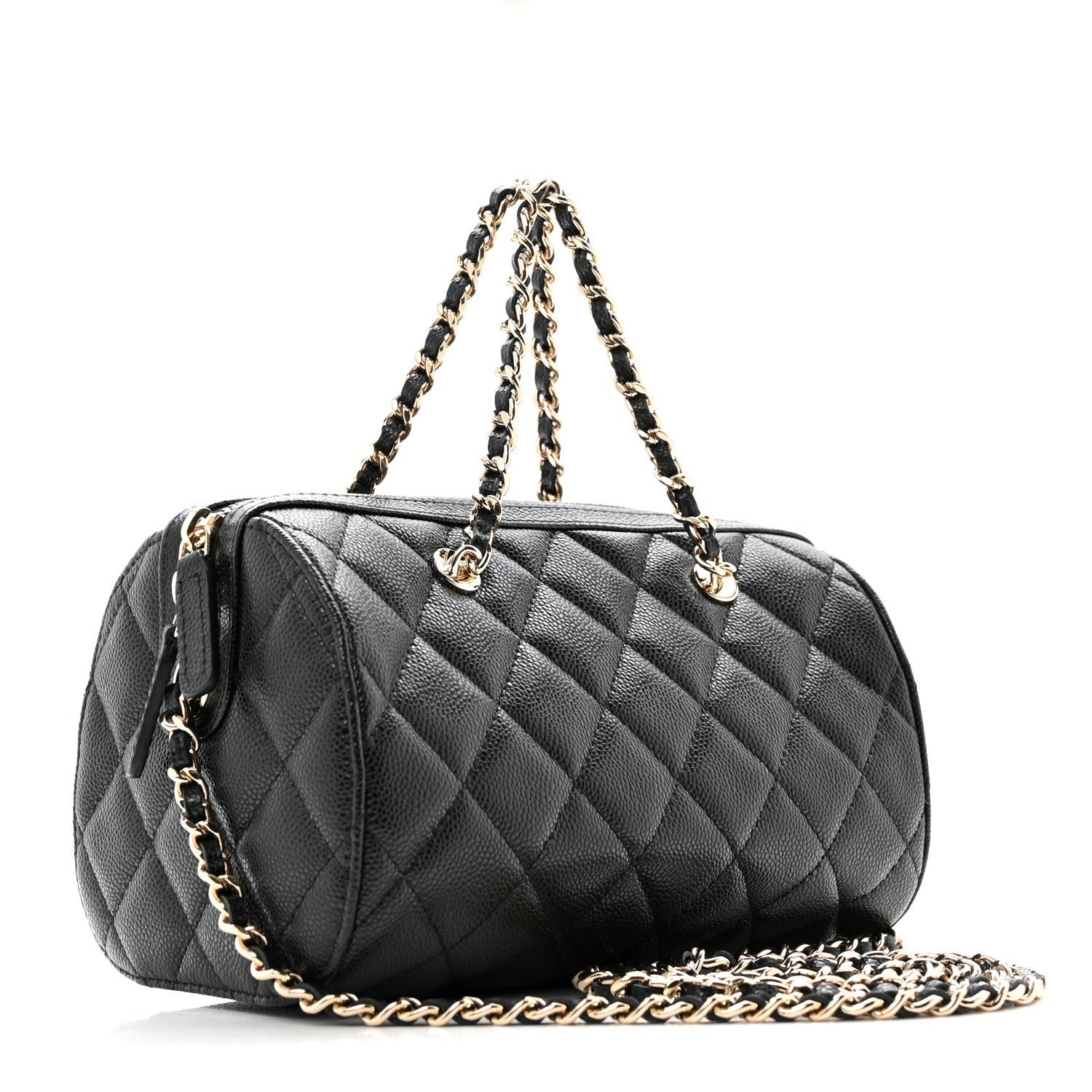 Chanel Caviar Quilted Barrel Clutch With Chain  Black