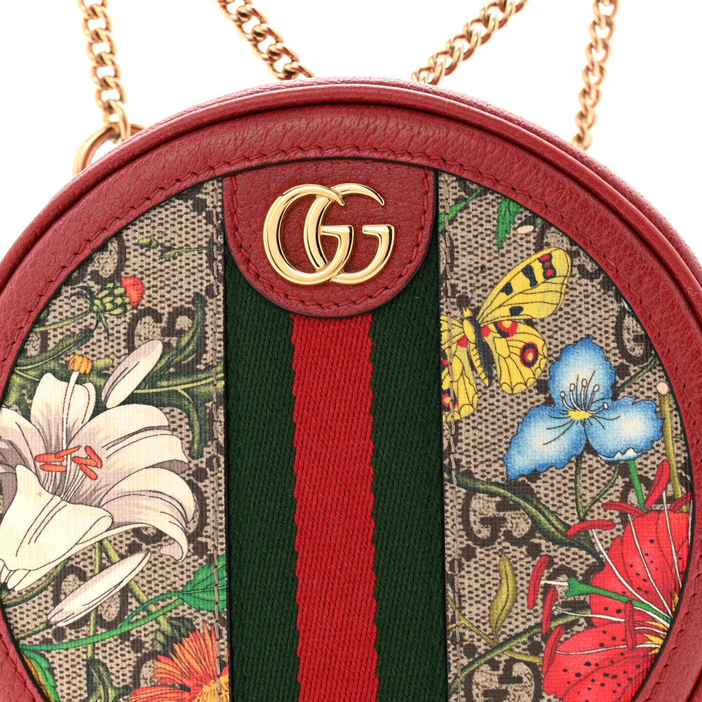 Gucci GG Supreme Monogram Web Flora Mini Ophidia Round Backpack Red