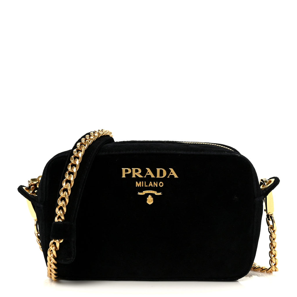 Prada Velluto Zip Top Chain Shoulder Bag Black