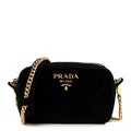Prada Velluto Zip Top Chain Shoulder Bag Black