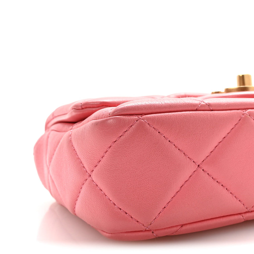 Chanel Lambskin Enamel Quilted Pending CC Mini Square Flap Pink