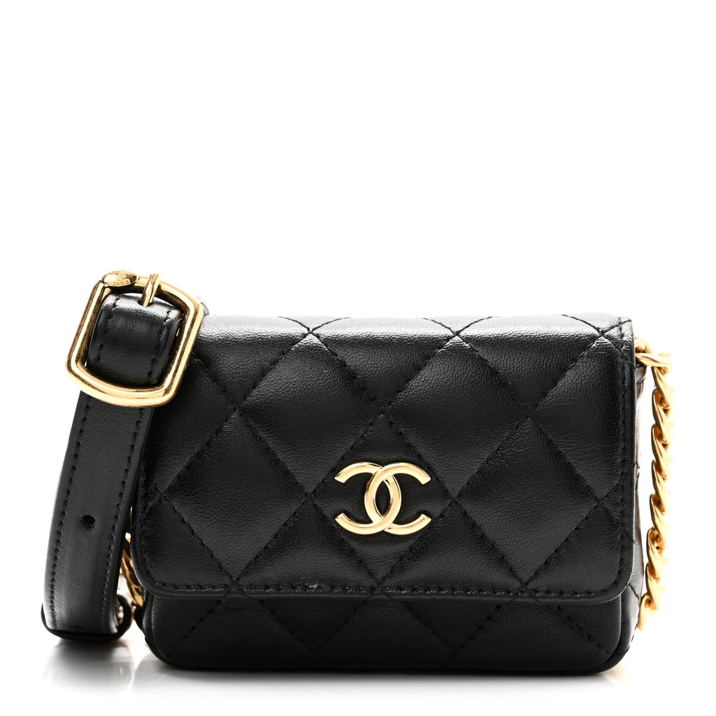 Chanel Lambskin Quilted Enamel Mini Belt Bag Black