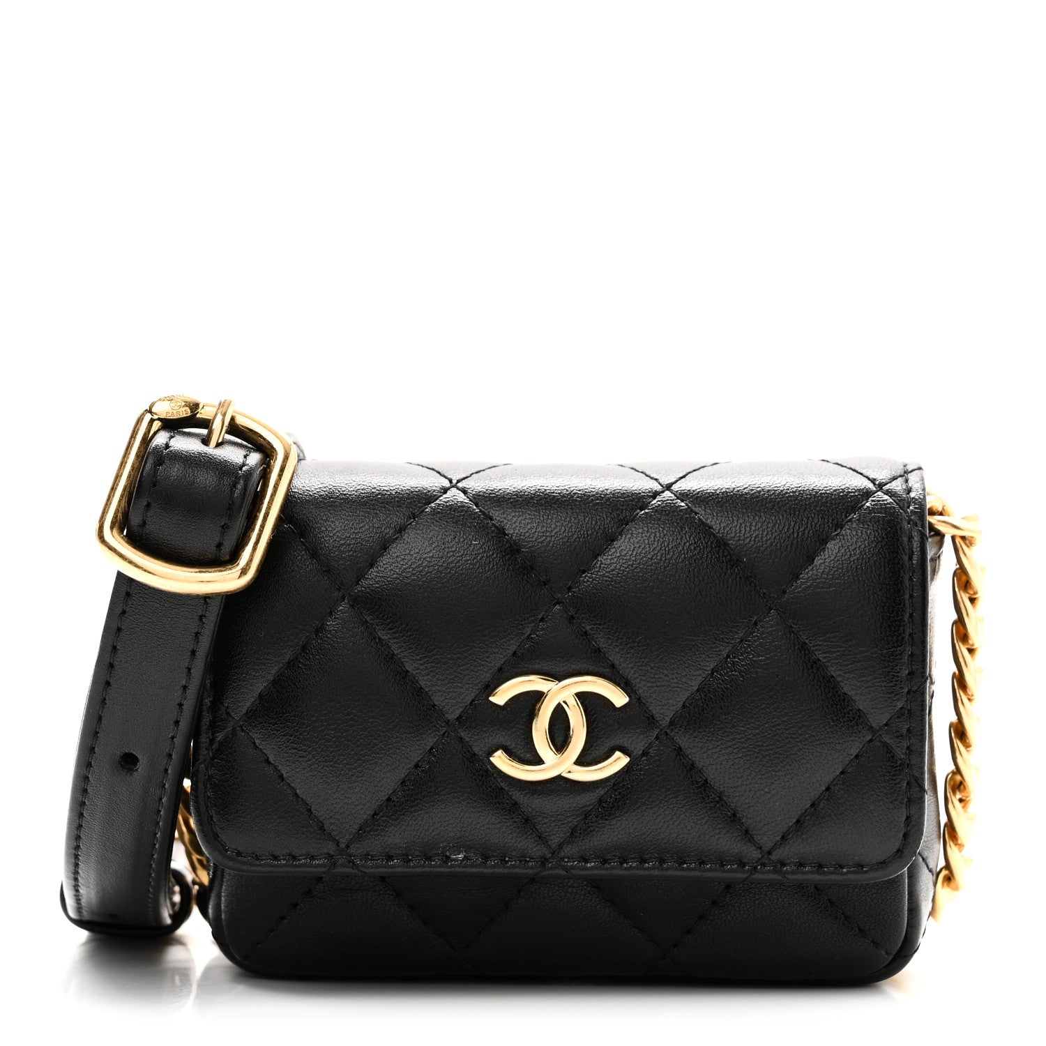 Chanel Lambskin Quilted Enamel Mini Belt Bag Black