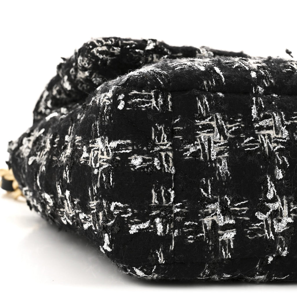 Chanel Tweed Quilted Large Chanel 19 Flap Black Silver Ecru