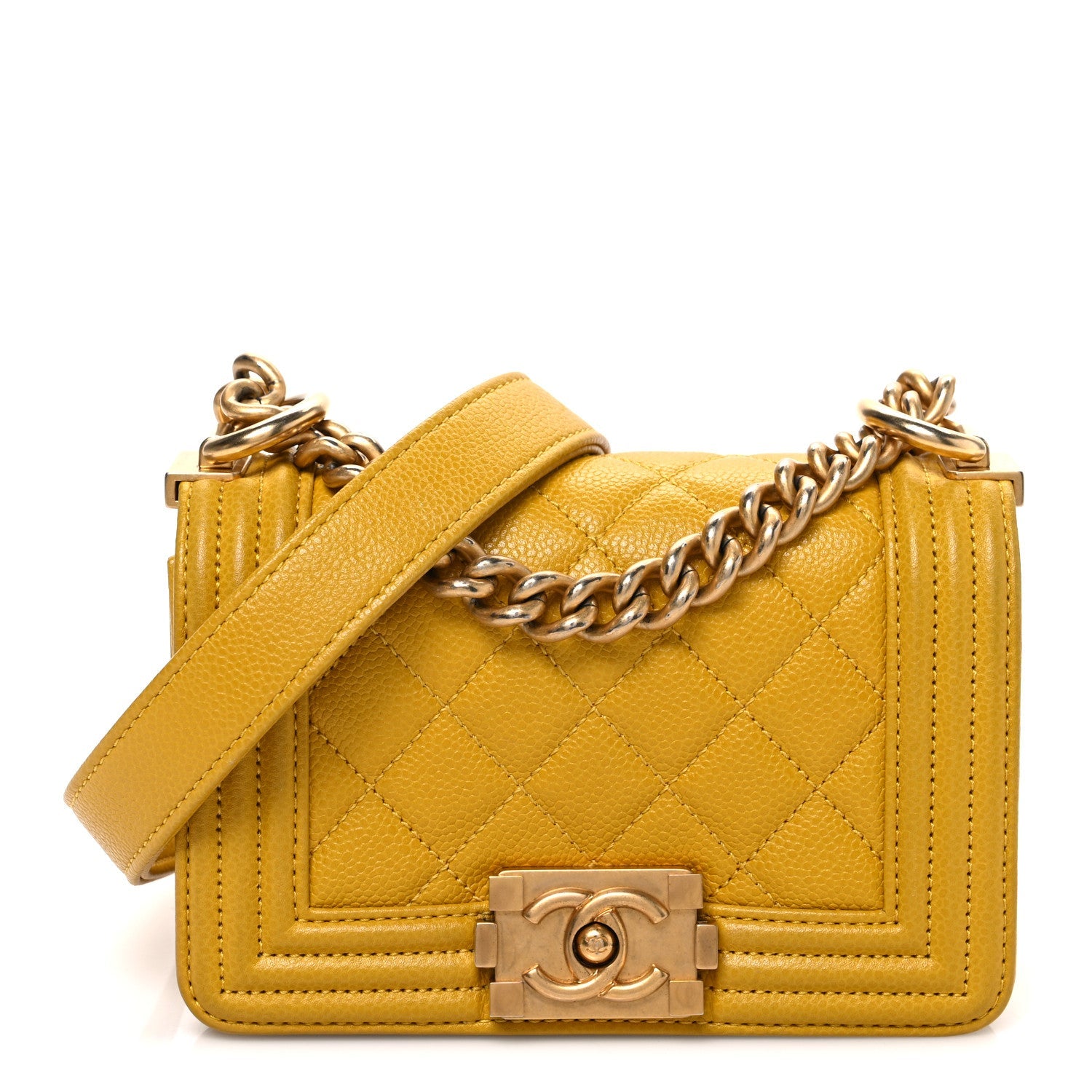 Chanel Caviar Quilted Mini Boy Flap Yellow