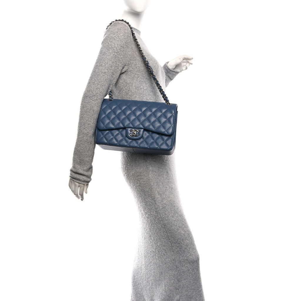 Chanel Caviar Quilted Jumbo Double Flap Blue