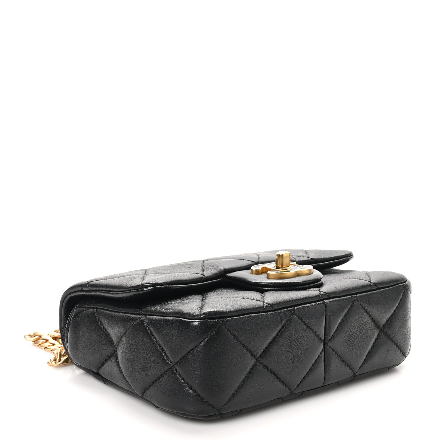 Chanel Lambskin Enamel Quilted Mini Pending CC Square Flap Black