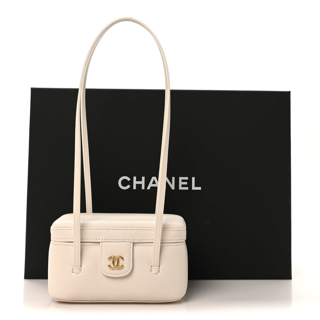 Chanel Shiny Caviar Preppy Coco Long Vanity With Strap White