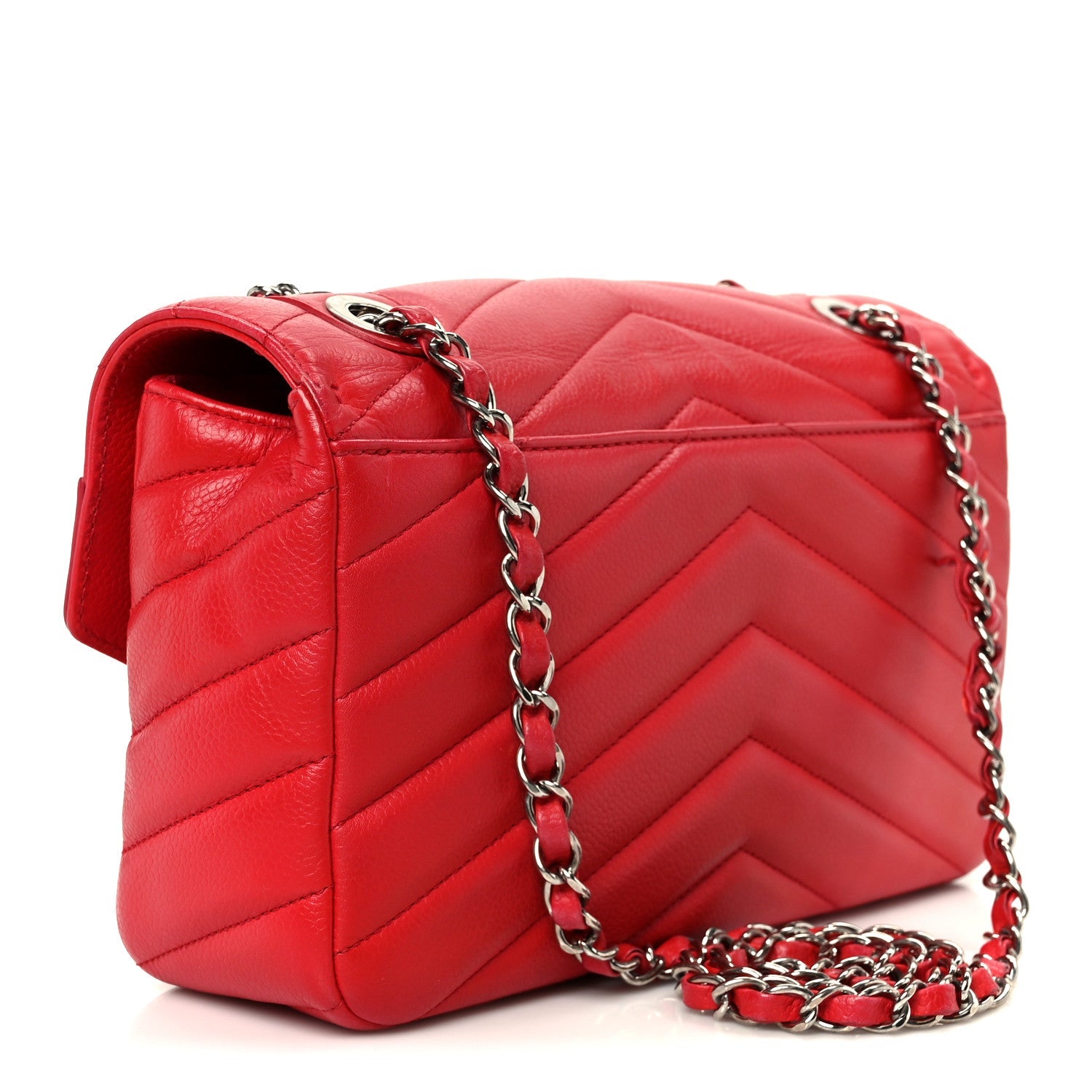 Chanel Caviar Chevron Quilted Single Flap Red