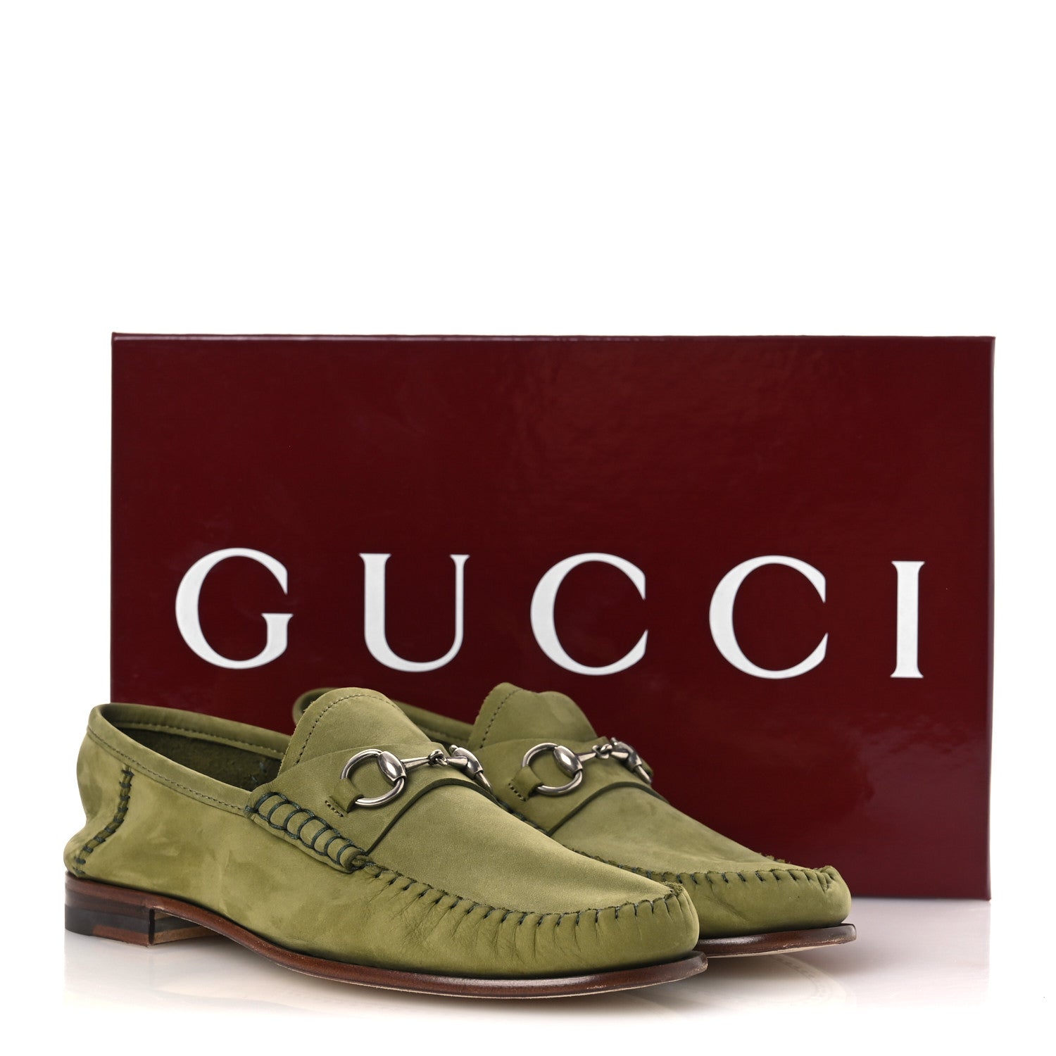 Gucci Nubuck Womens Horsebit Loafers 37 Herbs Light Green