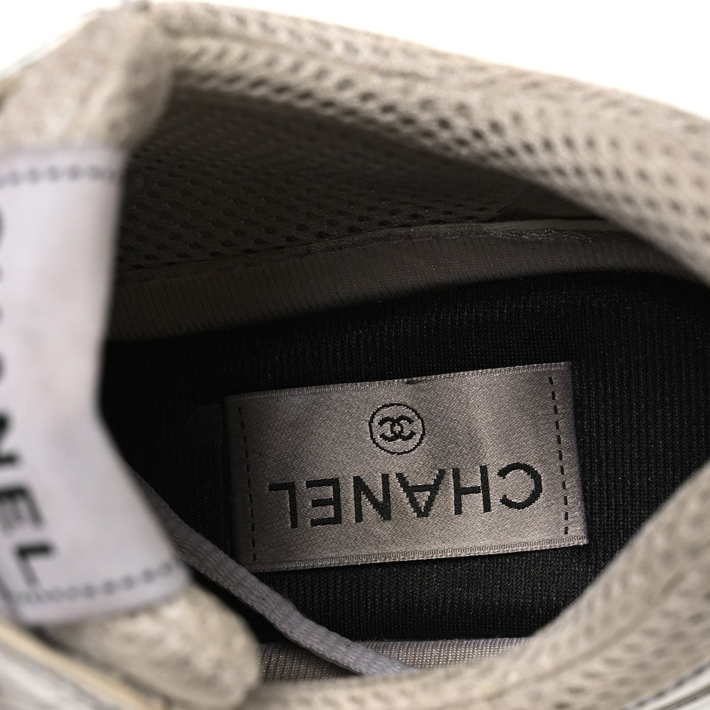 Fabric Laminated Calfskin Stretch CC Sneakers 39.5 White Silver