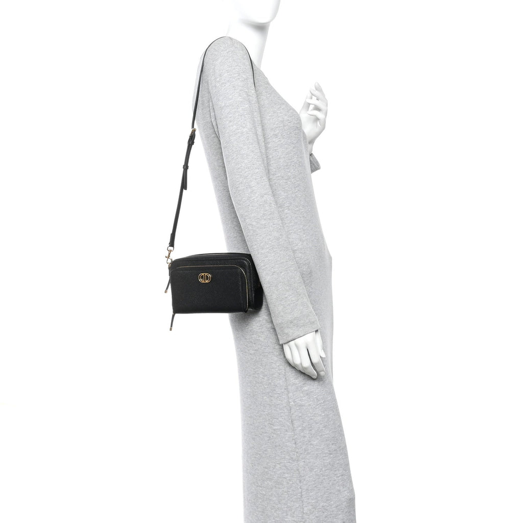 Christian Dior Grained Calfskin Caro Double Pouch Black
