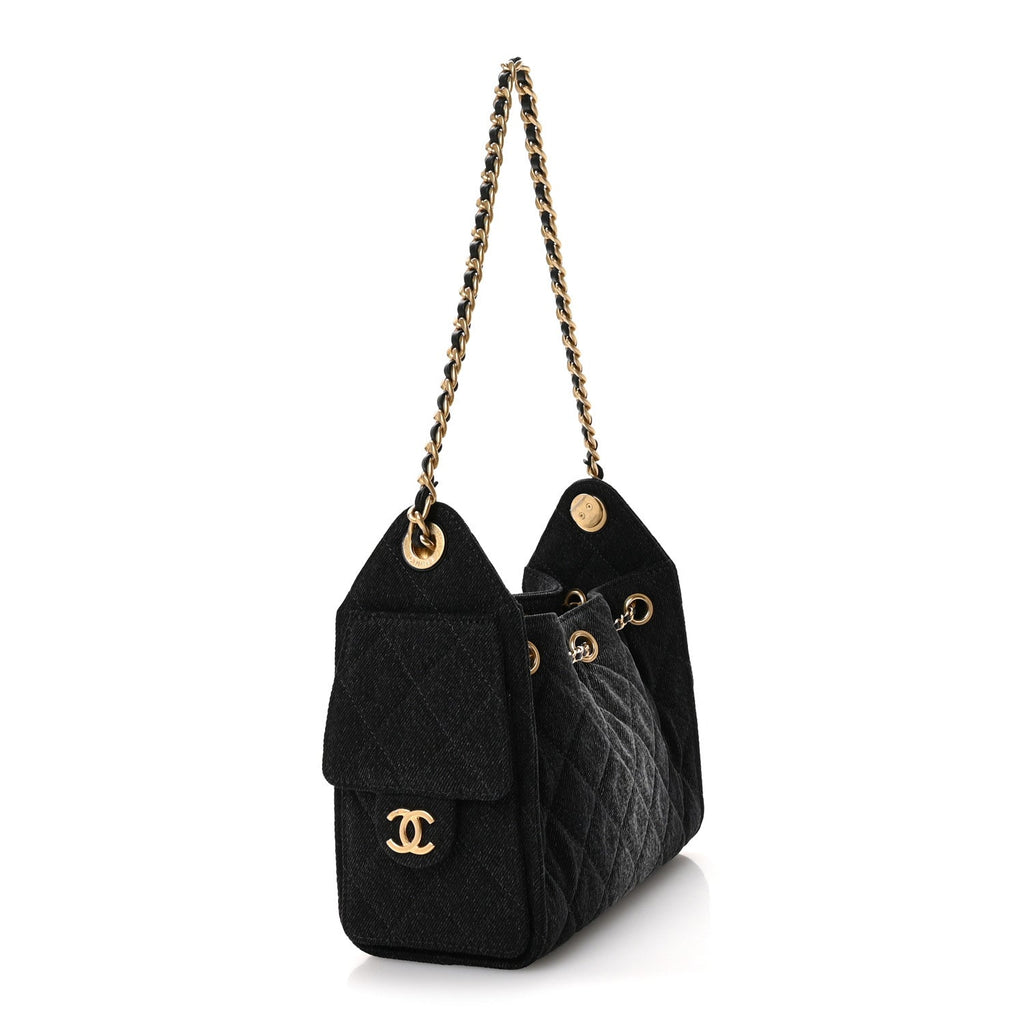 Chanel Washed Denim Quilted Mini Chanel 25 Handbag Black