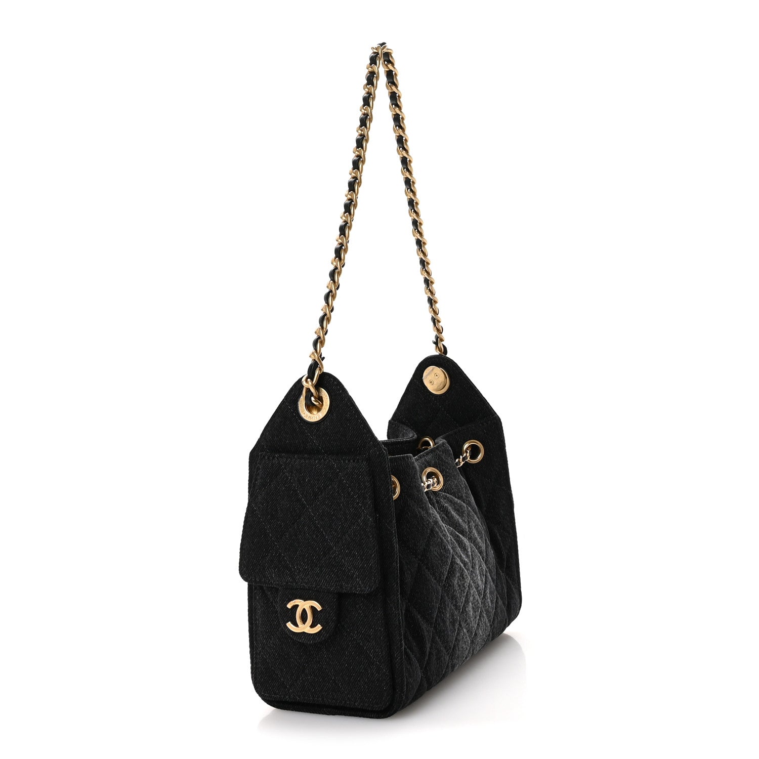 Chanel Washed Denim Quilted Mini Chanel 25 Handbag Black