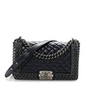 Chanel Glazed Calfskin Quilted Medium Boy Chained Flap Blue