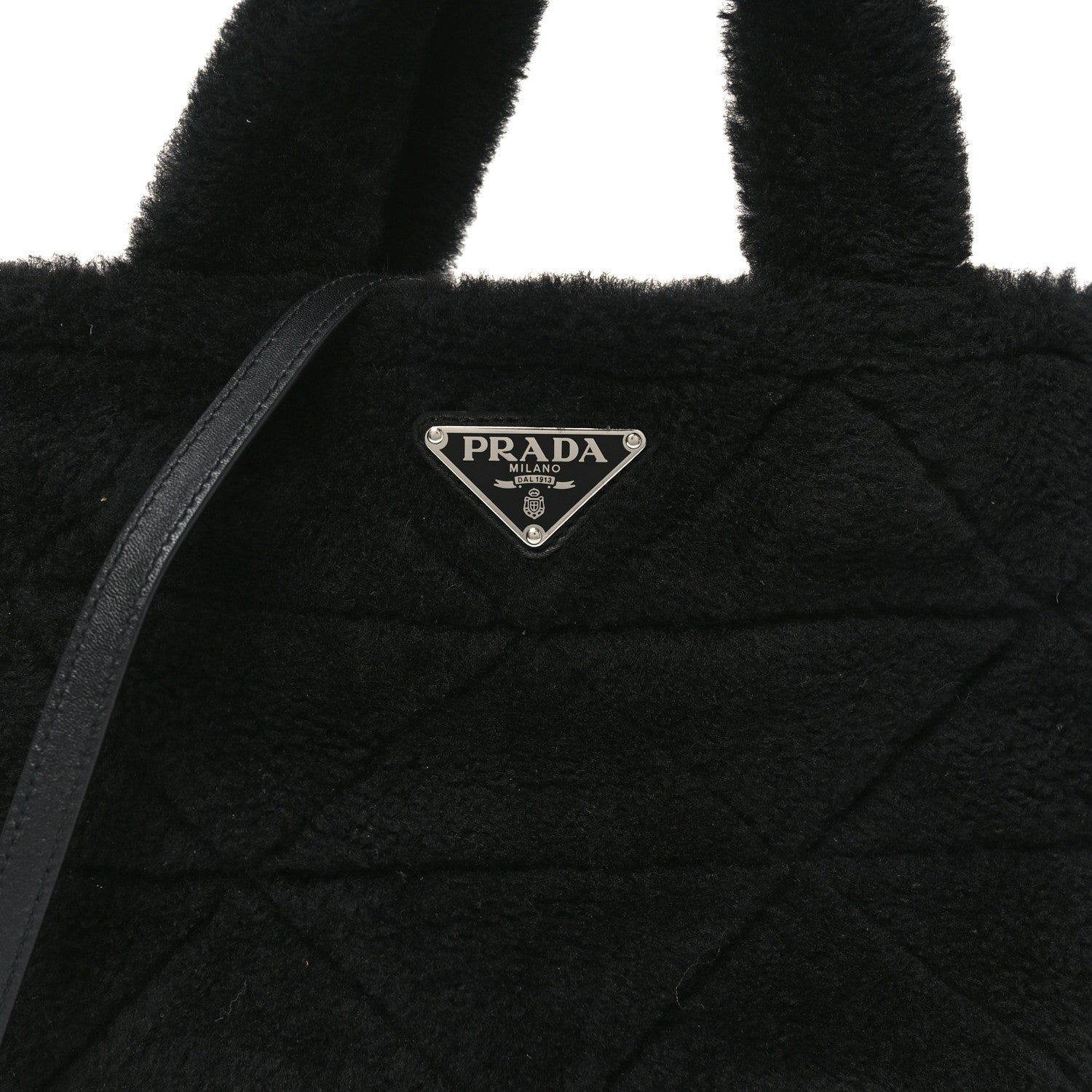Prada Shearling Nappa Triangle Quilted Patchwork System Tote Black