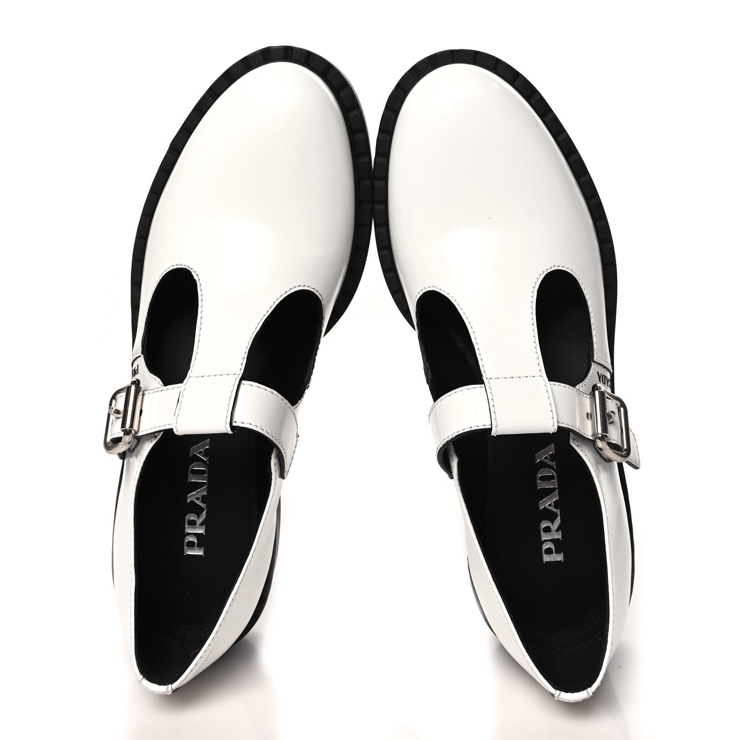 Prada Spazzolato Womens Mary Jane T Strap 40mm Loafers 39.5 White