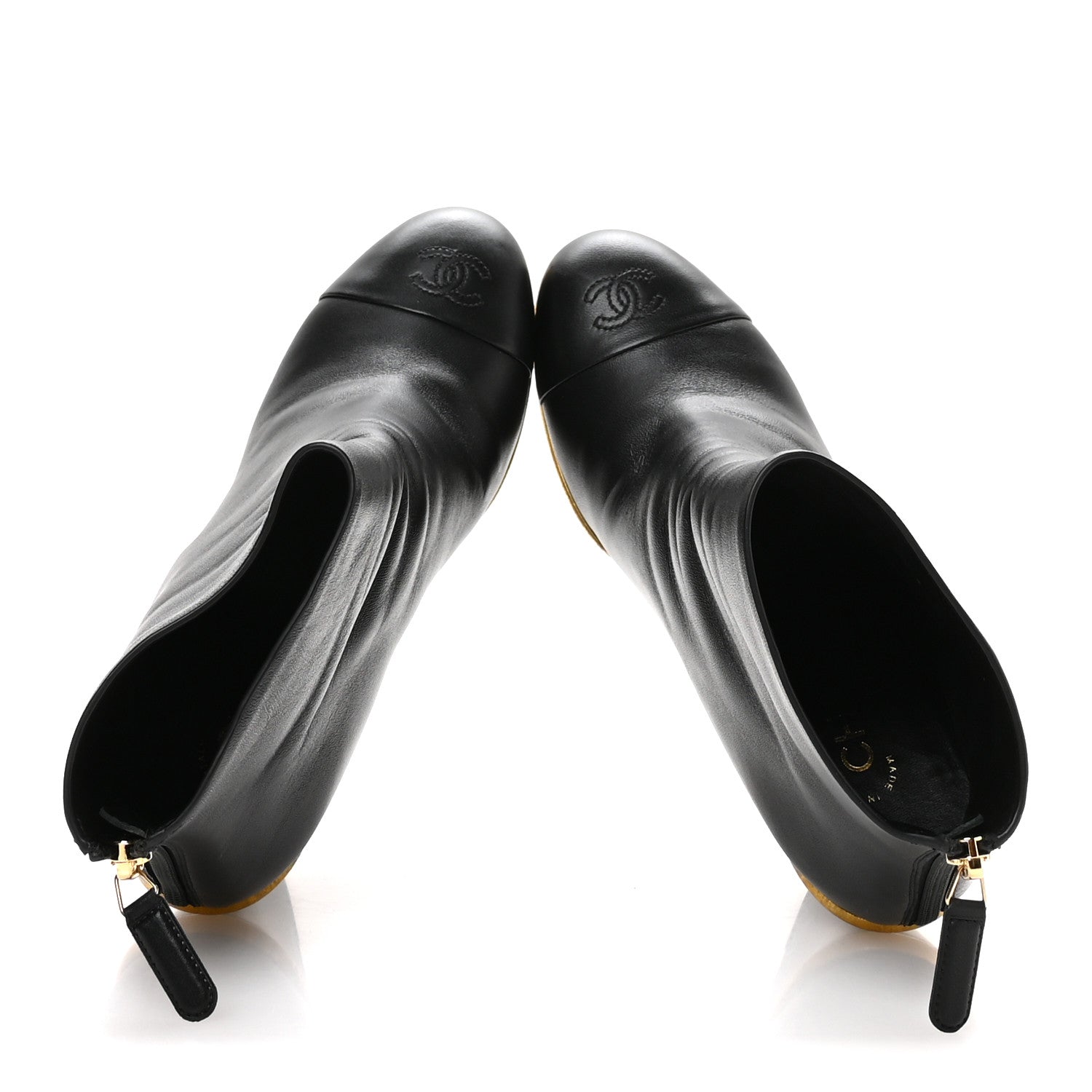 Lambskin Cap Toe Wedge Ankle Boots 38.5 Black