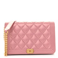Chanel Metallic Lambskin Quilted Boy Wallet On Chain WOC Pink