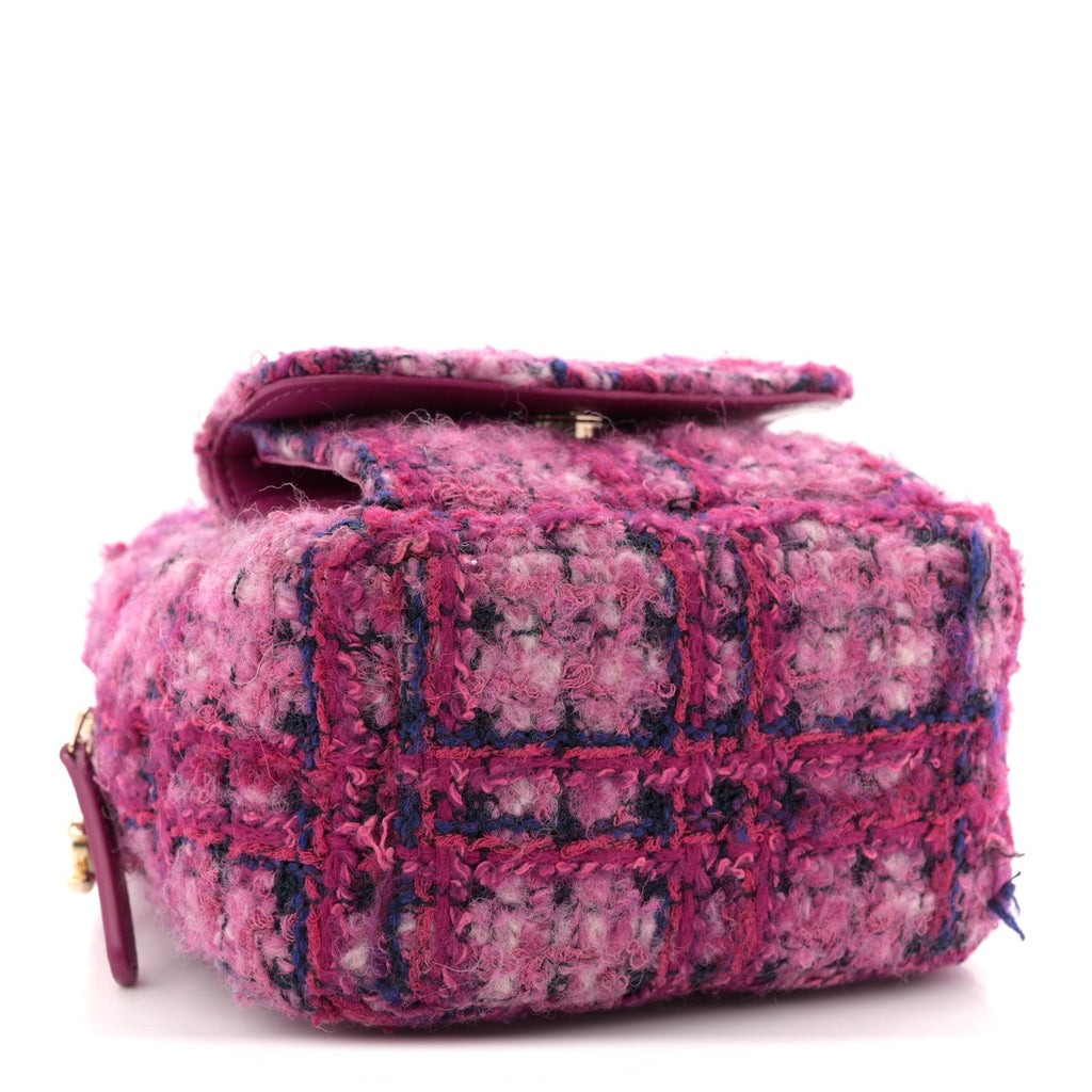 Chanel Tweed Quilted CC Mini Classic Backpack Fuchsia Navy