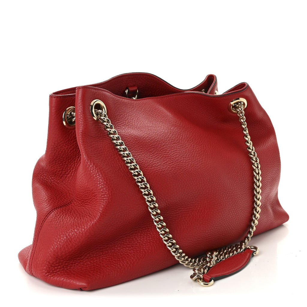 Gucci Pebbled Calfskin Medium Soho Chain Shoulder Bag Tabasco Red