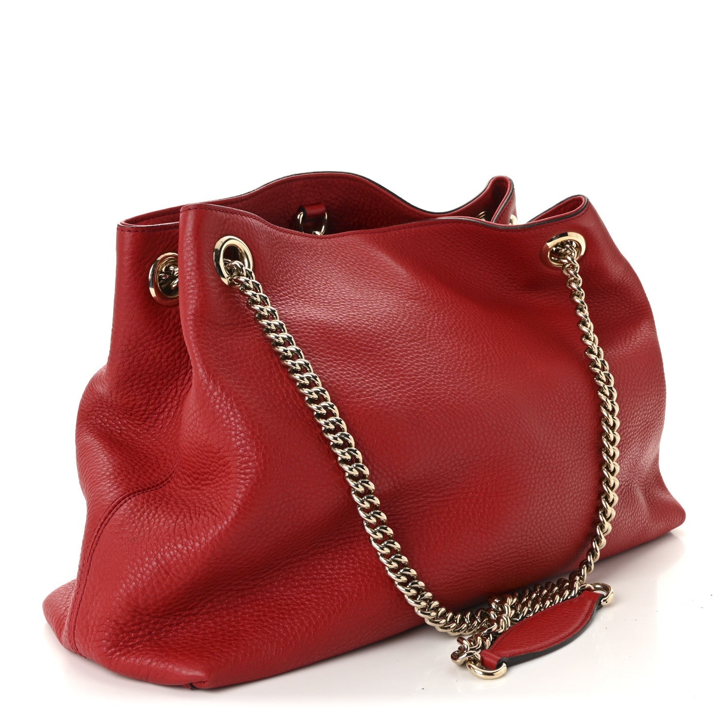 Gucci Pebbled Calfskin Medium Soho Chain Shoulder Bag Tabasco Red