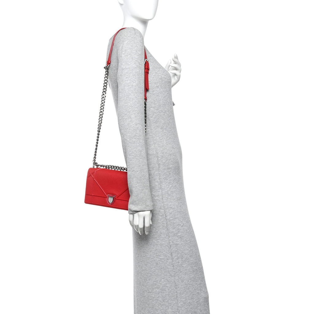 Christian Dior Grained Calfskin Small Diorama Flap Bag Red