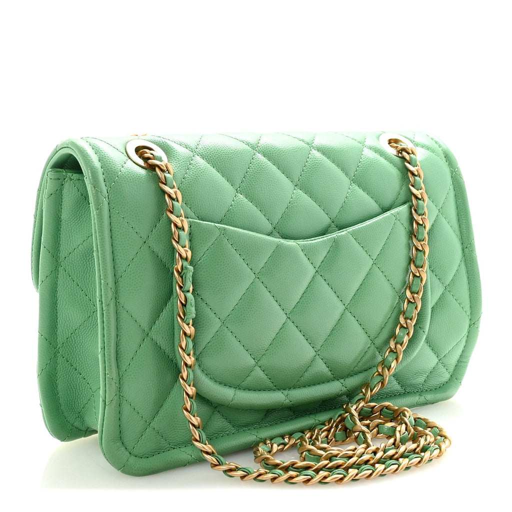 Chanel Caviar Quilted Medium Sweet Classic Flap Green