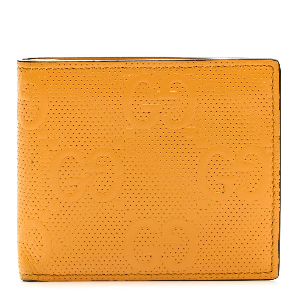 Gucci Calfskin GG Tennis Embossed Bi-Fold Wallet Yellow Tangerine