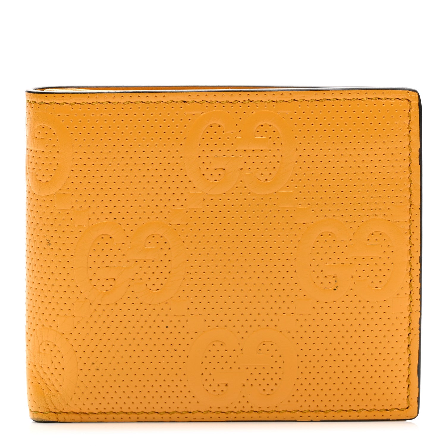 Gucci Calfskin GG Tennis Embossed Bi-Fold Wallet Yellow Tangerine