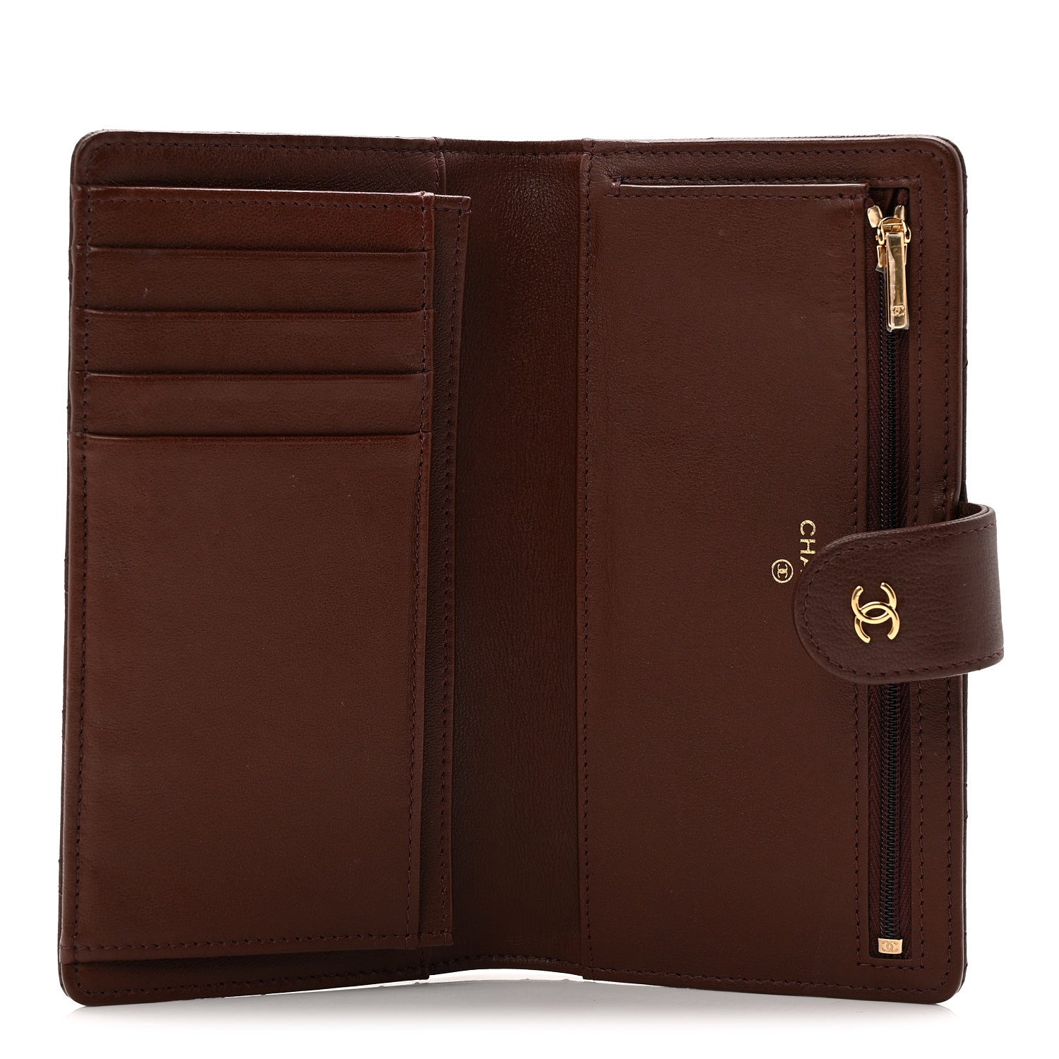 Goatskin Quilted French Long Wallet Burgundy