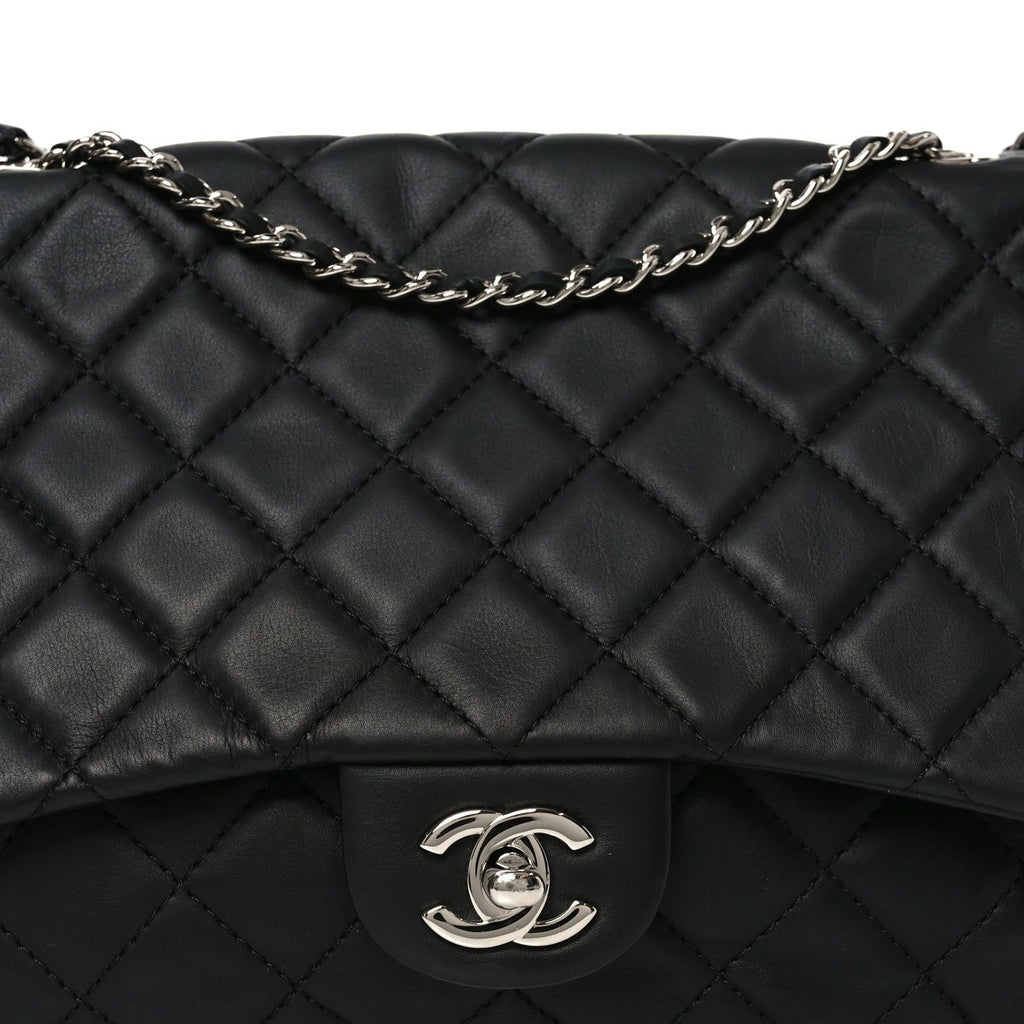 Chanel Lambskin Quilted Jumbo Chanel 3 Flap Bag Black