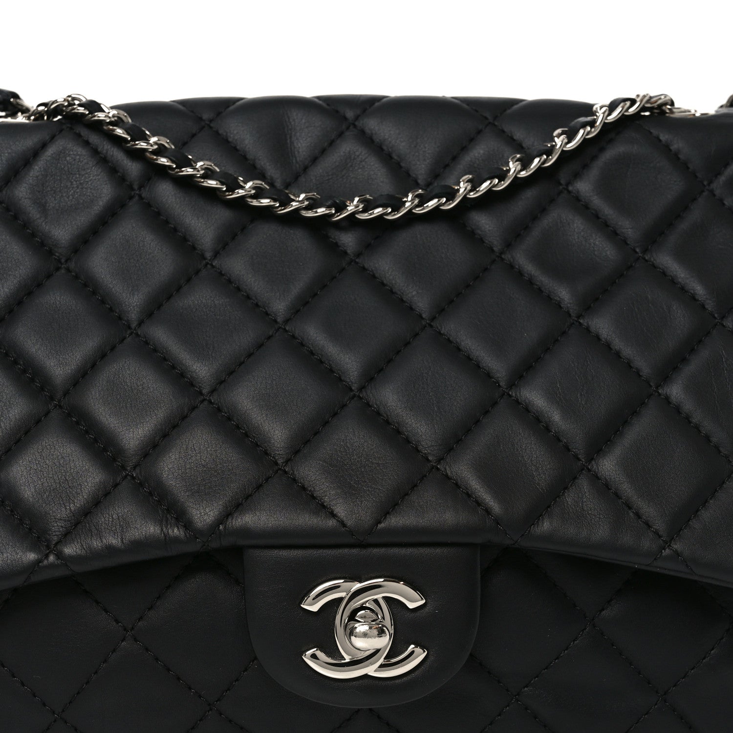 Chanel Lambskin Quilted Jumbo Chanel 3 Flap Bag Black