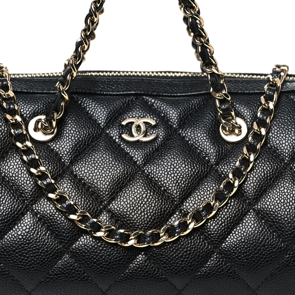 Chanel Caviar Quilted Barrel Clutch With Chain Black