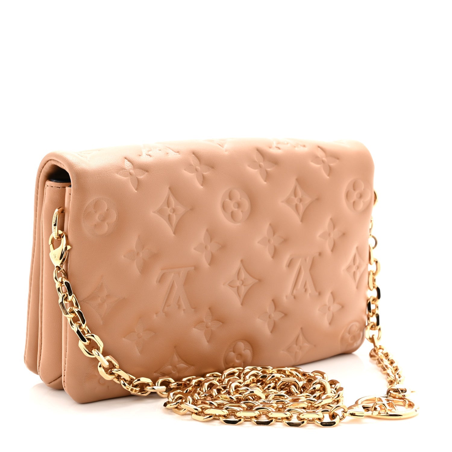 Louis Vuitton Lambskin Embossed Monogram Pochette Coussin Camel