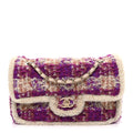 Chanel Tweed Shearling Large Flap Bag Purple Beige